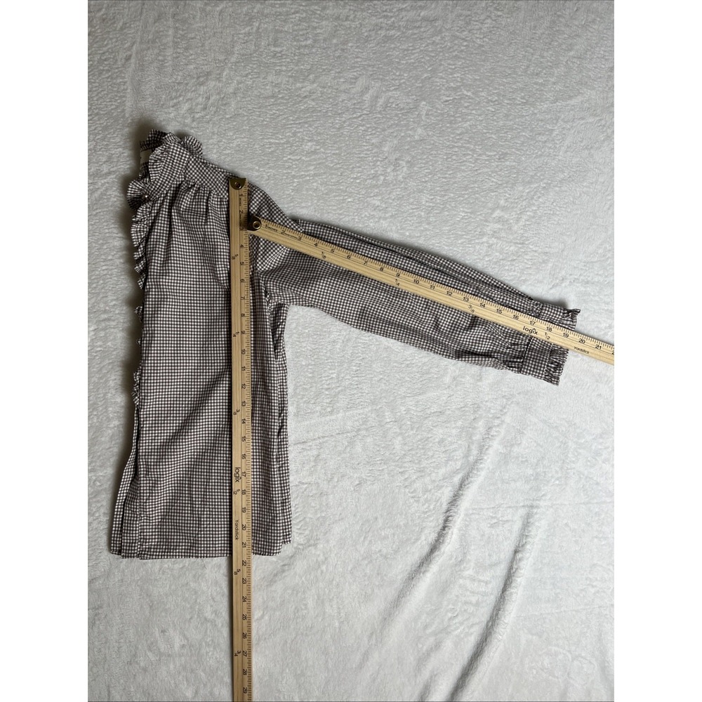 Simple Retro Womens Gingham Button Up Ruffled Blouse XS Prairie Country Cottage - Picture 7 of 8